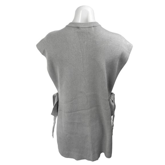 Zara Women's Gray Rib Knit Sleeveless Open Side Bow Tie Sweater Vest Tank Top S - Picture 3 of 5